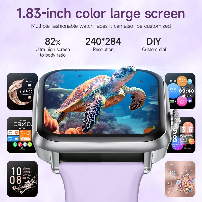 LIGE Fashion damski inteligentny zegarek dla Huawei Xiaomi 2025 nowy zegarek sportowy tętno 1.83 "Ultra HD Bluetooth zadzwoń Smartwatch damski