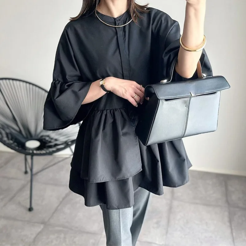 OCEANLOVE Japanese Style Women Shirts&blouses Solid Vintage Elegant Spring Autumn Blusas Mujer Fashion Simple Black Camisas