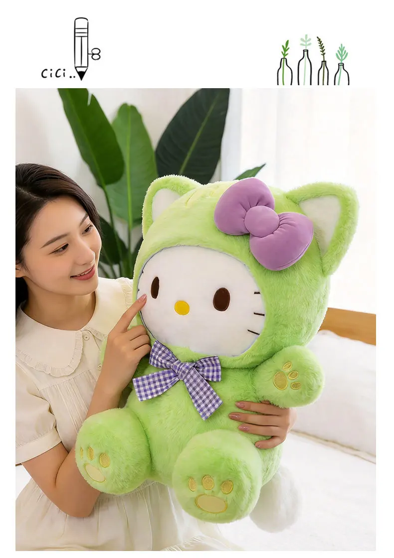 20/30/45/60CM Niedliche Graue Katze Hello Kitty Plüschpuppe mit Kariertem Schleifendesign KT Stofftier Weiches Kissen Heim- und Raumdekoration Geburtstagsgeschenk – Detail 16
