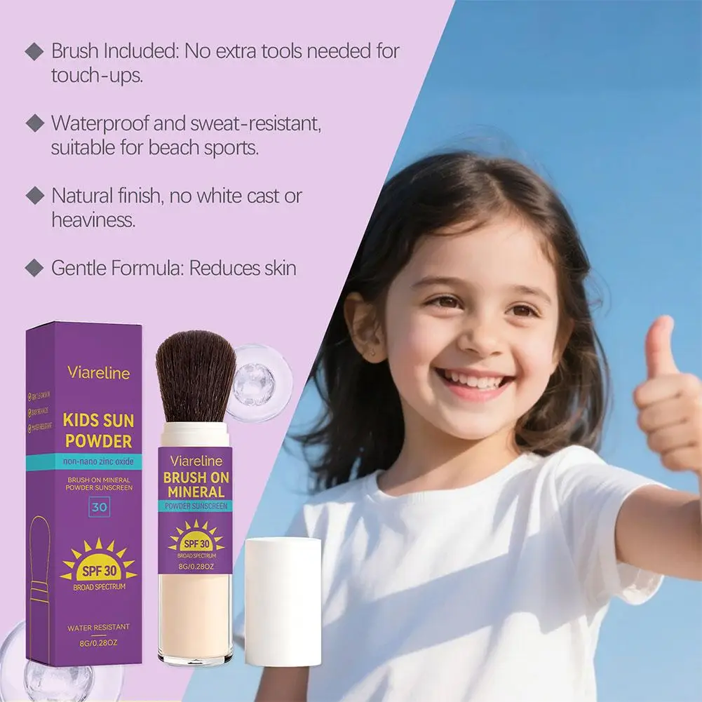 Kids Tropical Mineral Sunscreen Powder SPF 30 UVA UVB Protection Waterproof For Dry Sensitive Skin Long Lasting Powder
