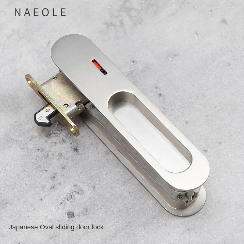 Japanese Oval Sliding Door Lock, Balcony, Bathroom, Invisible Lock, Indoor Bathroom, Indicator Handle Lock, Sliding Wooden Door