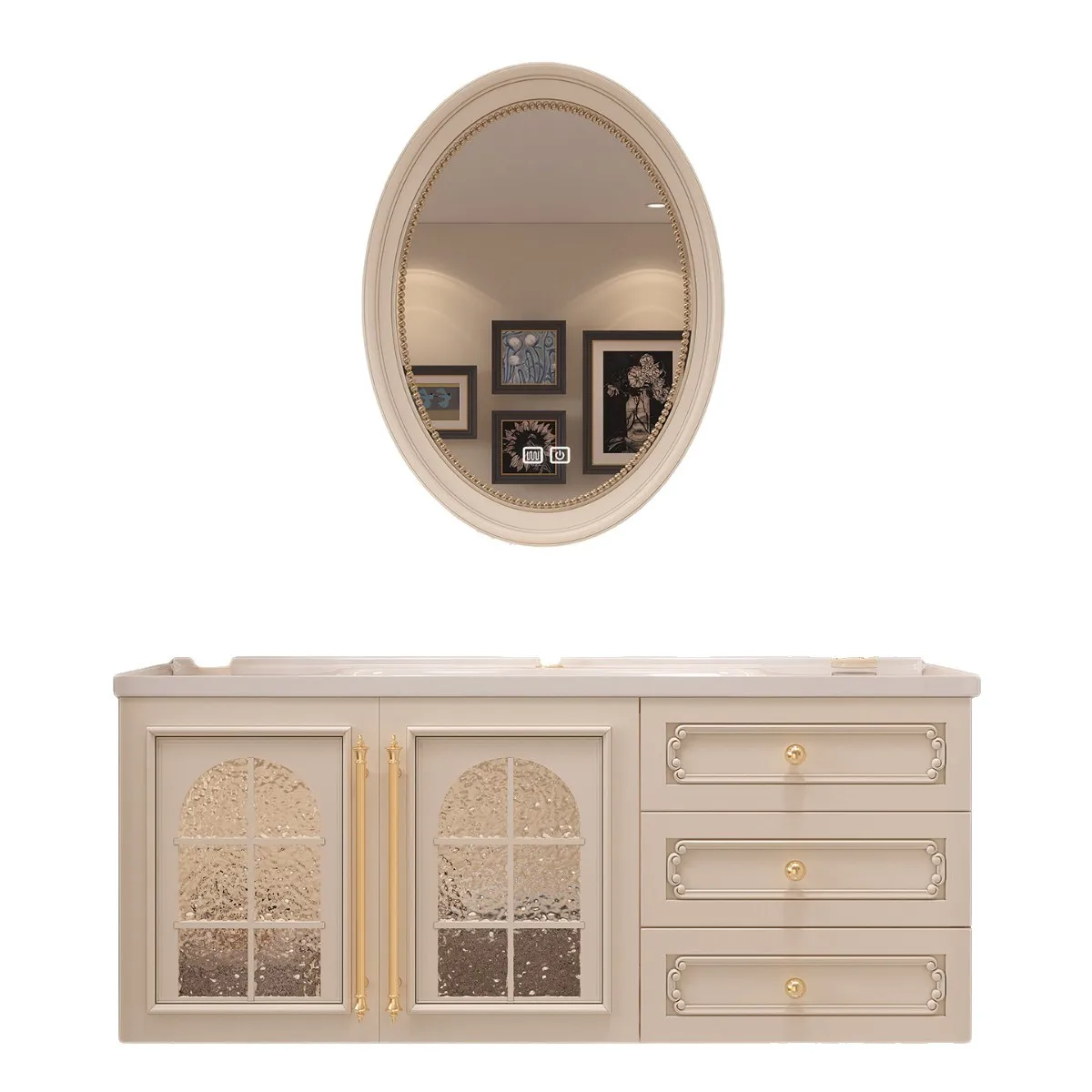 French oak cream wind bathroom cabinet combination ceramic integrated basin toilet hand wash basin