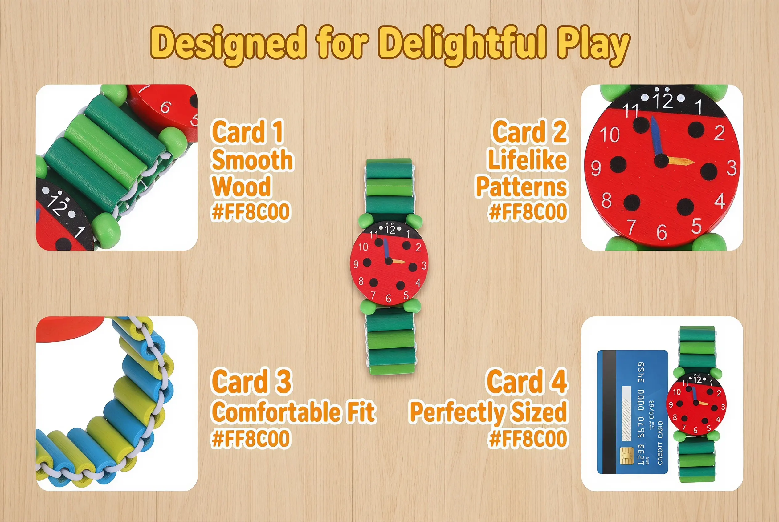 4Pcs Wooden Cartoon Wristwatch Band Stretchy Comfortable Creative Play Watches for Watch Wooden Watch Band