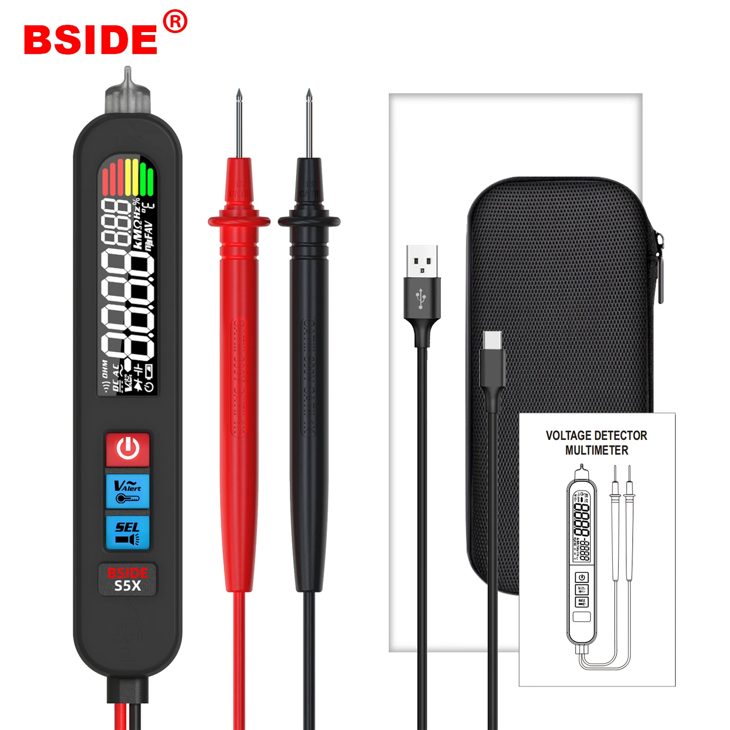 BSIDE Pen Type Digital Multimeter LCD Professional Smart Non-Contact Voltage Tester Auto Range True RMS Continuity Live Meter