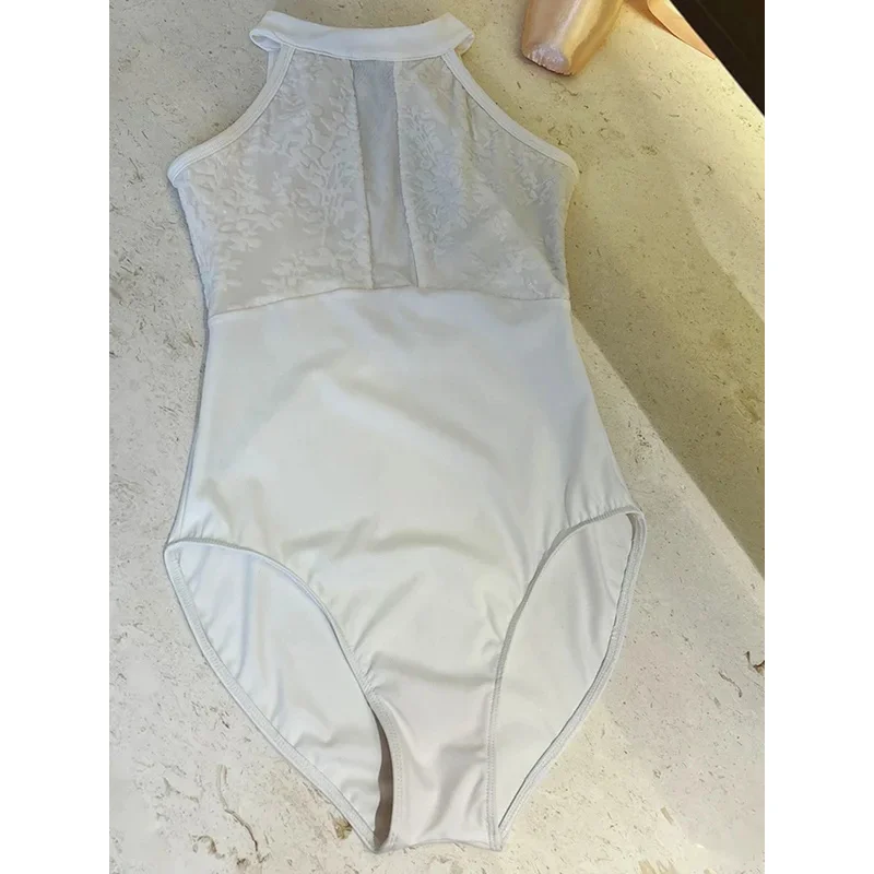 Maillot de Ballet de Manga Larga con Cuello Alto para Mujer, para Gimnasia y Danza, con Espalda Hueca en Forma de Gota de Agua y Forro Suave