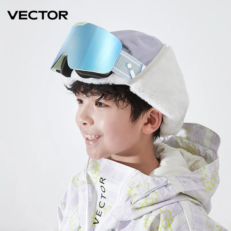 Vector merk ski bril kinderen snowboard bril voor skiën uv400 bescherming skiën sneeuwbril anti-fog ski masker