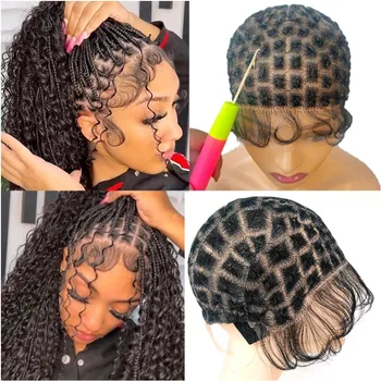 1 pz parrucca piena del merletto cornrows cap per parrucca intrecciata per donne nere, parrucca intrecciata Bantu con cestino intrecciare berretto in pizzo intrecciato senza nodi