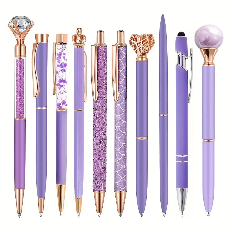 10Pcs Ballpoint Pen Set Rose Gold Click Ballpoint Pen Business Office Student Stylish Writing Pen
