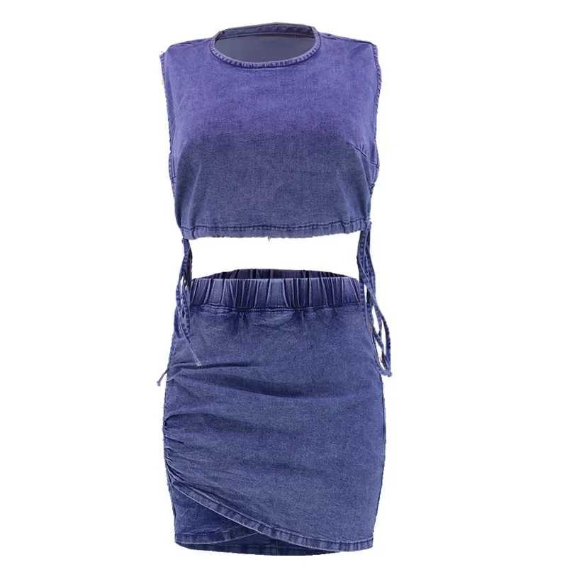 A New Summer Classic Solid-color Denim Half Body Skirt. Women's Fashion Irregular Slim-fitting Hip Wrap Half Body Short Skirt view 5