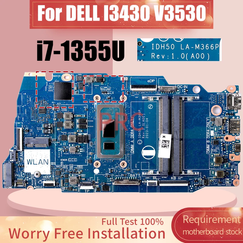 

IDH50 LA-M366P для DELL I3430 V3530, материнская плата для ноутбука 0122F5 SRMLY i7-1355U, материнская плата для ноутбука