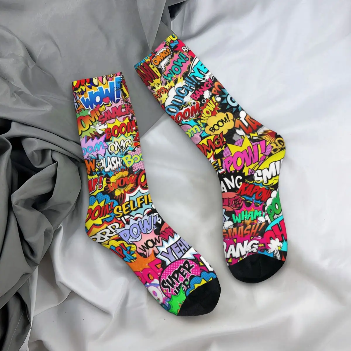 

Всесезонные чулки для экипажа, забавные уличные носки с граффити и комиксами в стиле поп-арт, модные длинные носки, аксессуары для мужчин и женщин, рождественские подарки