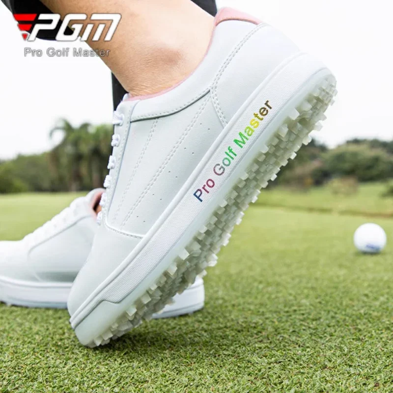 PGM sepatu Golf wanita, sepatu Golf wanita ringan tahan air, sepatu kasual bercetak huruf TPU, sepatu kets Anti selip putih kecil