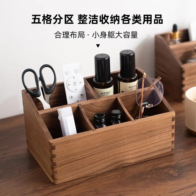 

Black Walnut Wood tissues box Multifunctional paper extraction box Grid division Organizer box desktop Storage Sundries strong