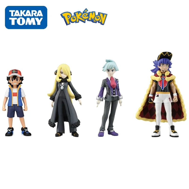 TAKARA TOMY Pokemon Ash Ketchum Cynthia Miniature Model Anime Collection Decorative Ornaments Children's Toys Doll Birthday Gift