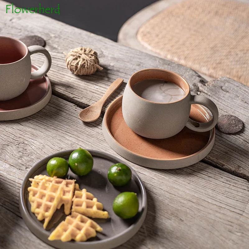 

Ceramic Mug Coffee Mug with Saucer Latte Coffee Cup Coffeeware Creative Porcelain Mug Coarse Pottery Office Tea Mugs Coffee Cup