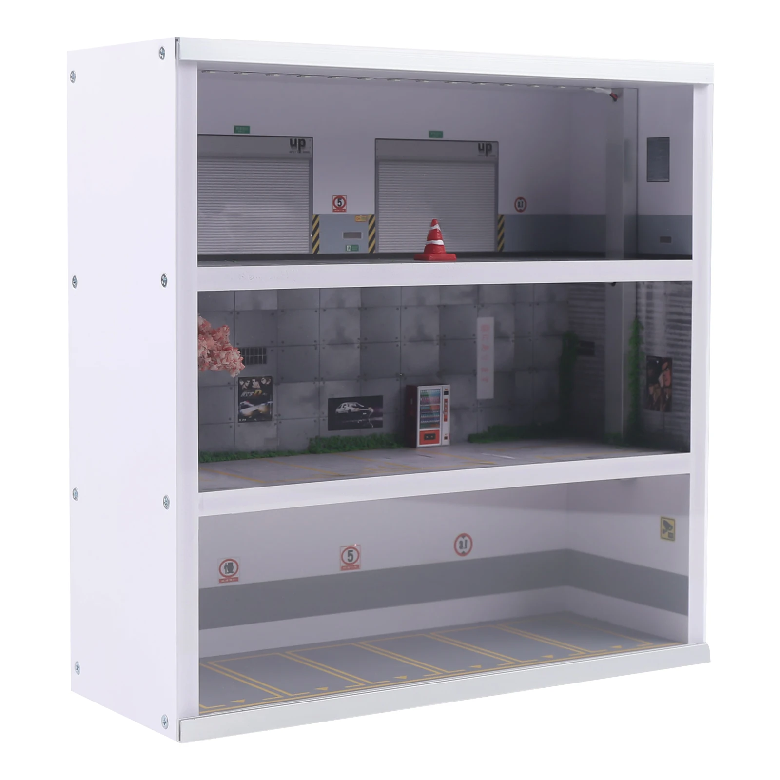1:64 Simulation Diorama Parking Lot Display Case, 3 Tier 16 Parking Spaces Model Car Display Case with LED Light, Car Parking Lot Model for Diecast Car Collection - view 8