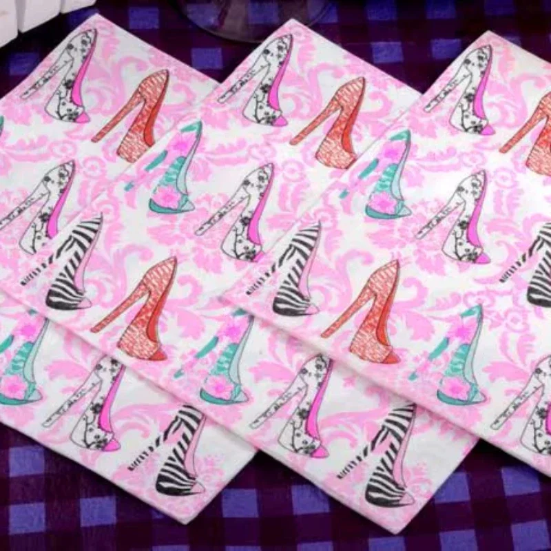 10/20pcs/Bag New Colourful Napkins Large Handkerchiefs High Heels Printed Party Decoration Paper Wine Glasses Mouth Cloth Paper