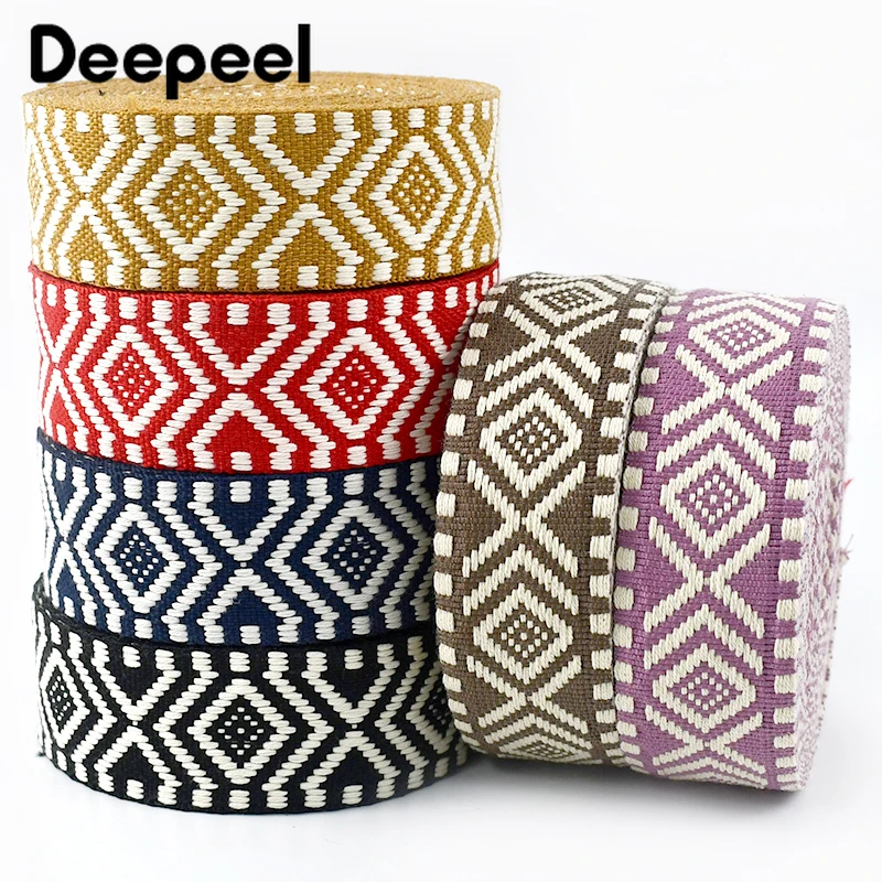 

2/5/10Meters Deepeel 38mm Jacquard Ethnic Nylon Webbing Canvas Bag Strap Ribbon Tape Decorative Trims Sewing Clothing Accessory