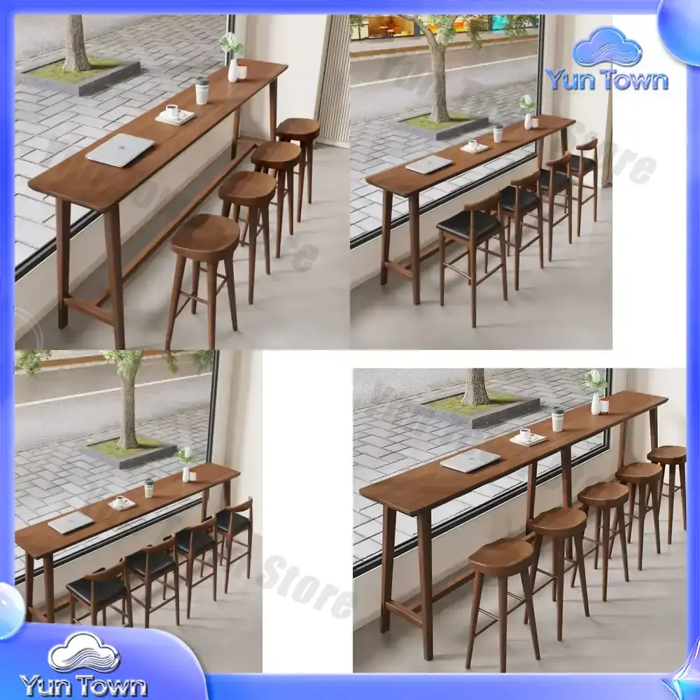 Modern design solid wood rectangular tall table, suitable for use in cafes, restaurants, bars or teahouses, waterproof and