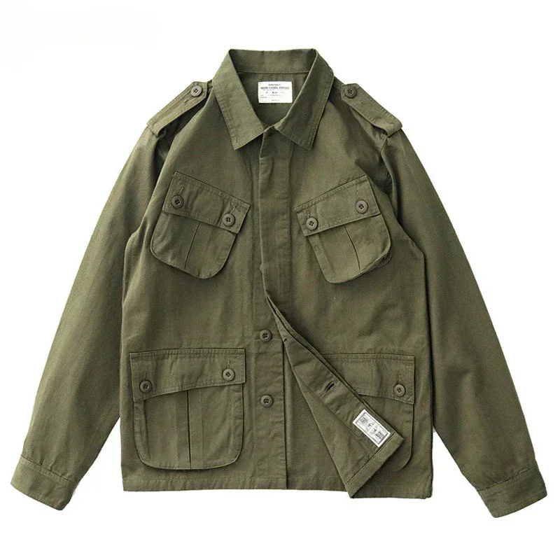 Giacca Cargo multitasche da uomo primavera autunno cappotti tattici Vintage americani colletto con risvolto capispalla moda Casual verde militare