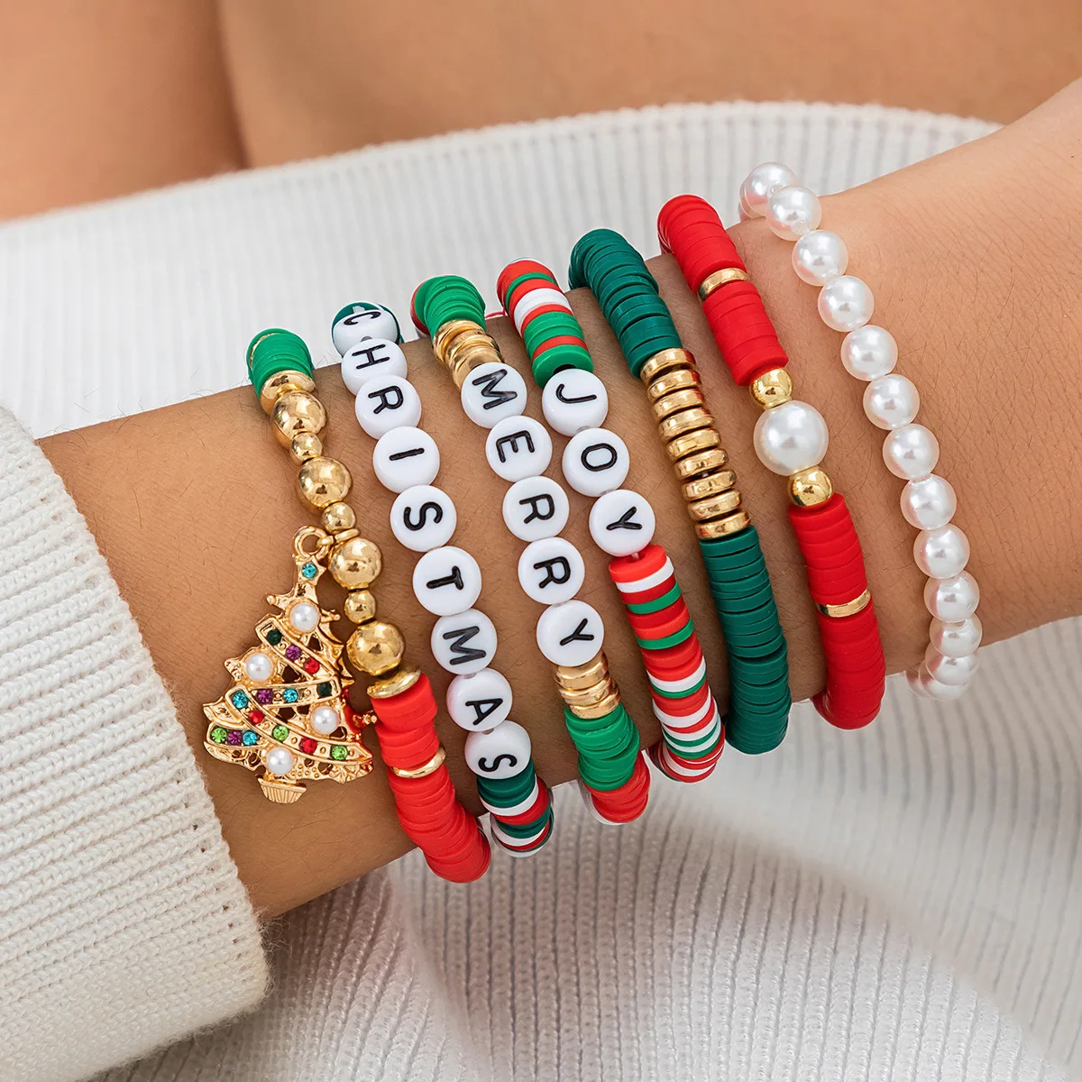 Christmas Theme Snowflake Reindeer Charms Bracelets Beaded Stretch Bracelets For Women Men Bracelet Set Charm Bangles  Jewelry