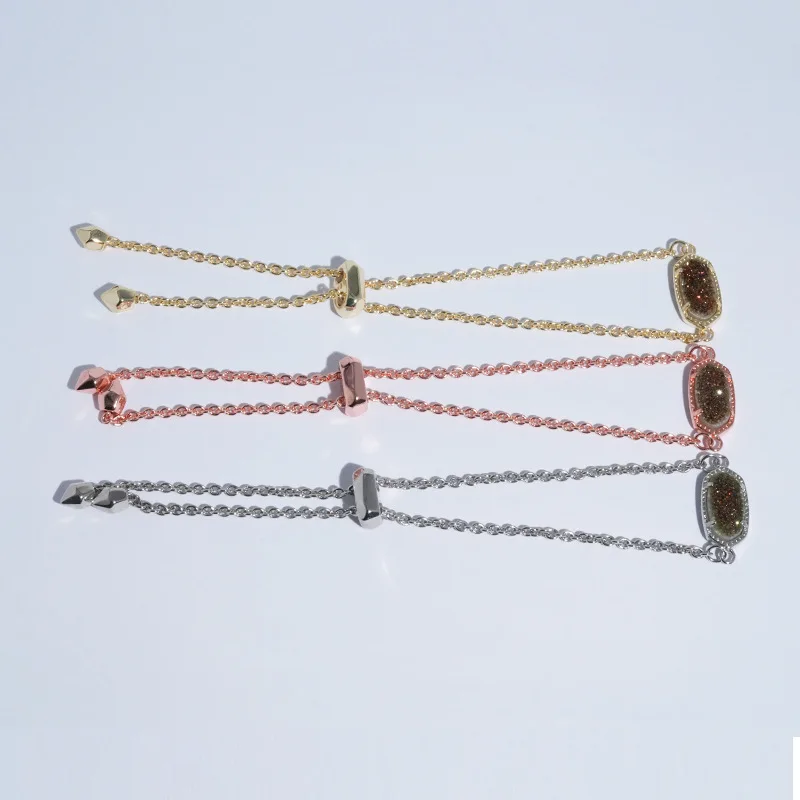 

Jewelry Simple Oval Gold Crystal Tartar Bracelet Stretchable Copper Electroplating Real Gold