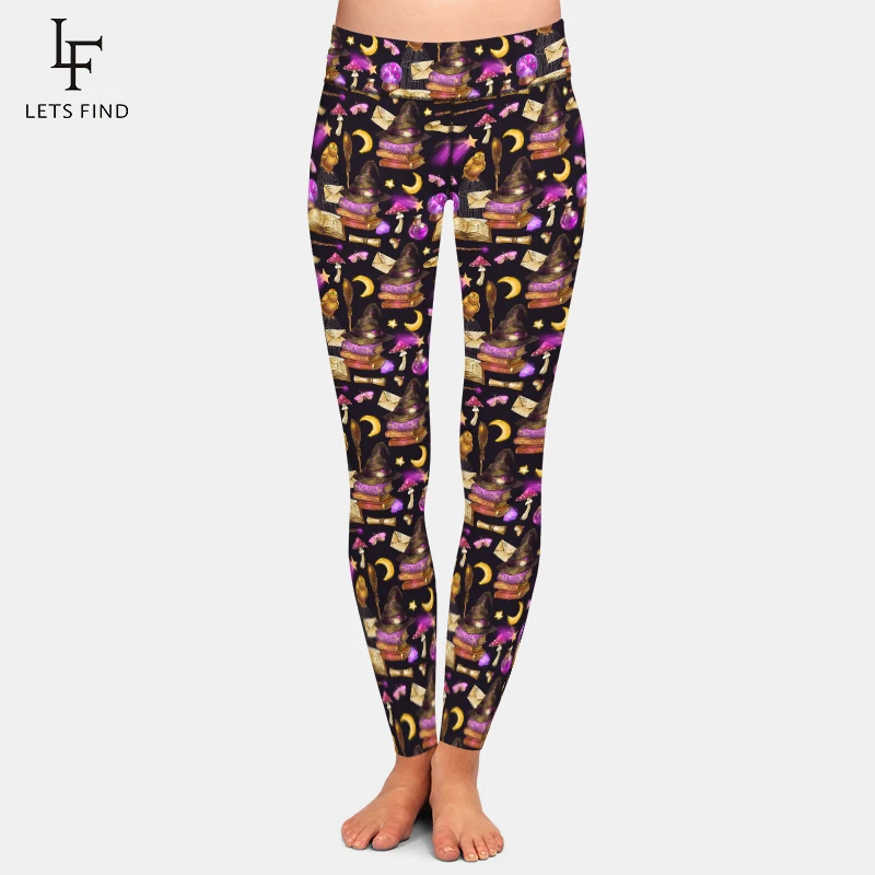 

LETSFIND 2022 New Women Print Leggings 3D Owls and Magic Design Full Leggins High Elasticity Soft Slim Pants