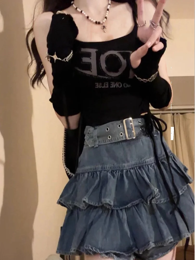 

Y2K Spicy Girl Pure Desire Lace Trim Denim Skirt Women's Summer 2025 New High Waist Slimming Pleated ort Skirt