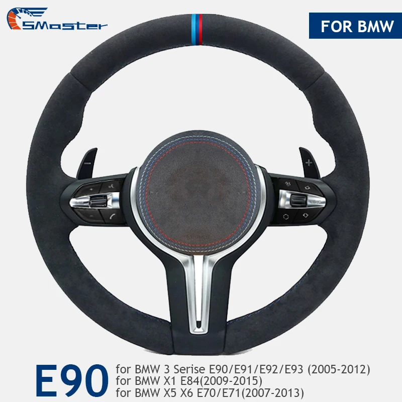 

3 Color Stripe/Suture E90 Full Suede Steering Wheel for BMW E84 E87 E88 E89 E70 E71 E90 E92 with Paddle Shifter Automotive Parts