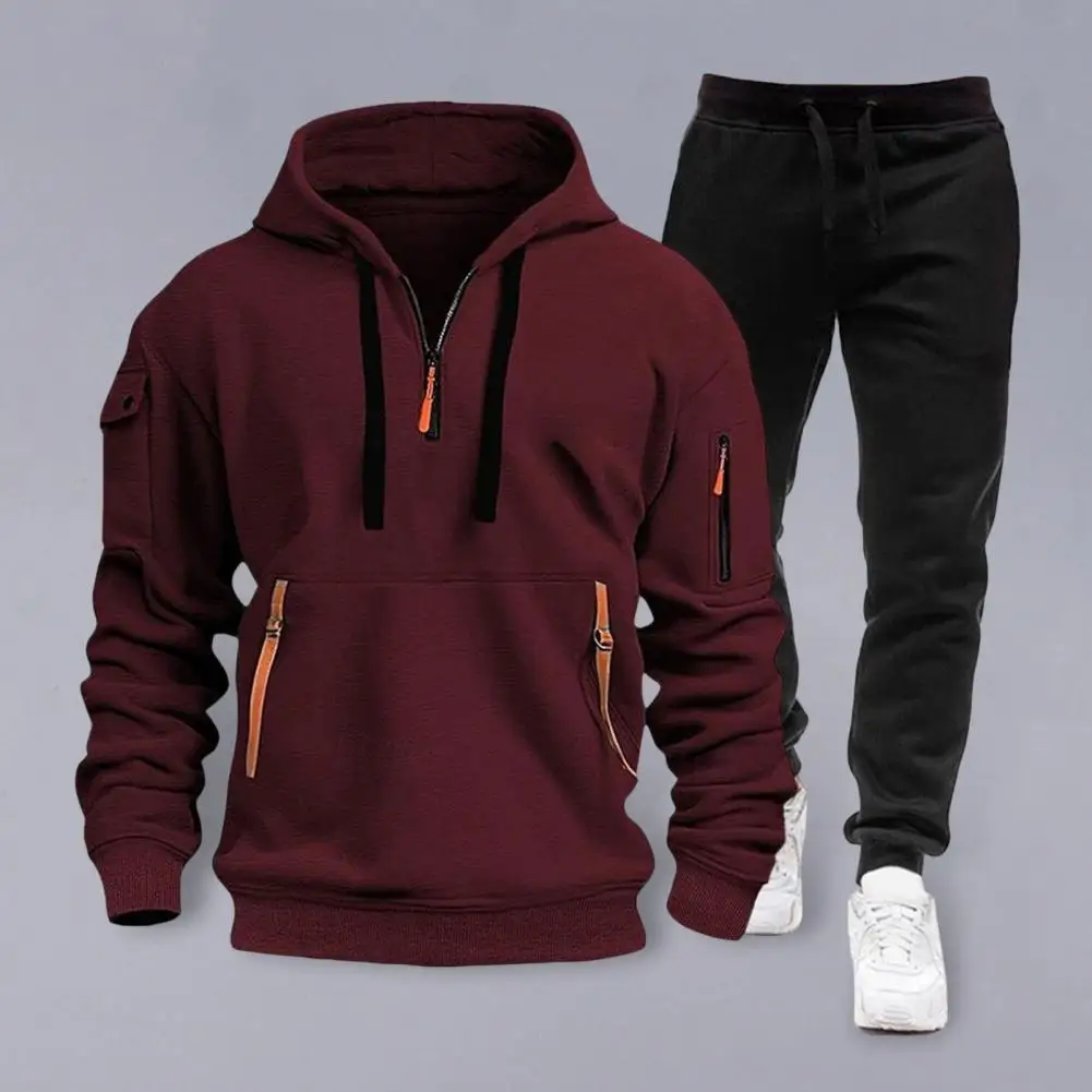 Men Sweatshirt Pants Set Men's Hooded Sweatshirt Elastic Waist Pants Set Fashionable Baggy Tracksuit With Long Sleeve For Men