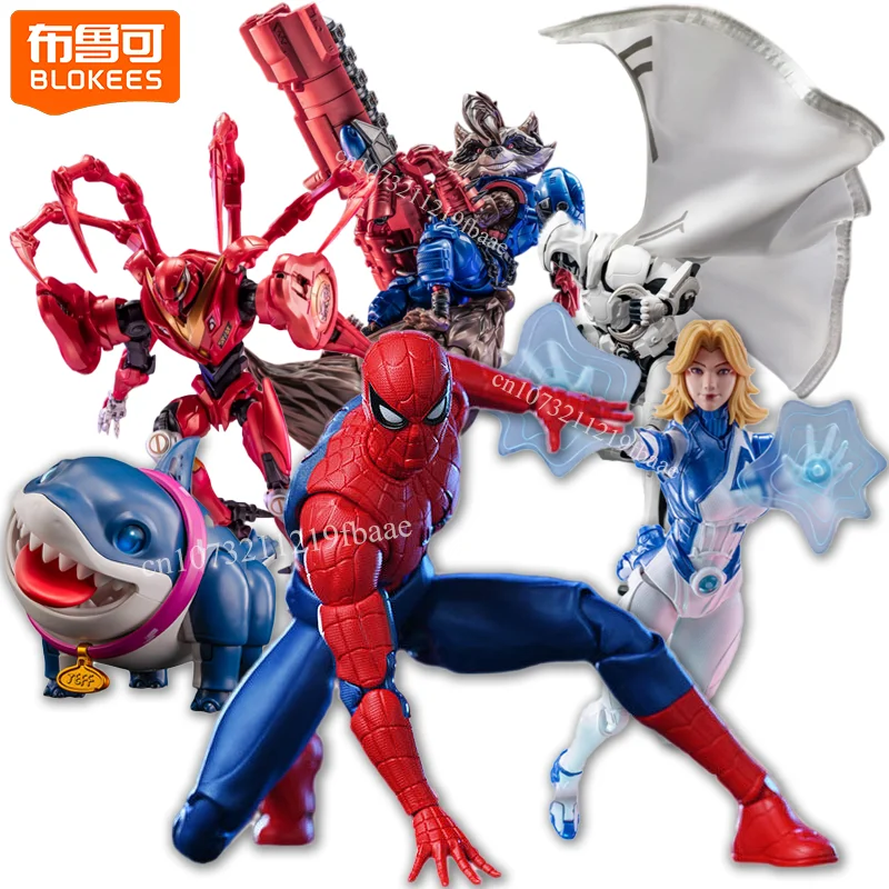 Genuine BLOKEES Spider Man Beyond : Brand New Day Toys Shark Jeff Marvel Hero Invisible Woman Action Figure Assemble Model Kit