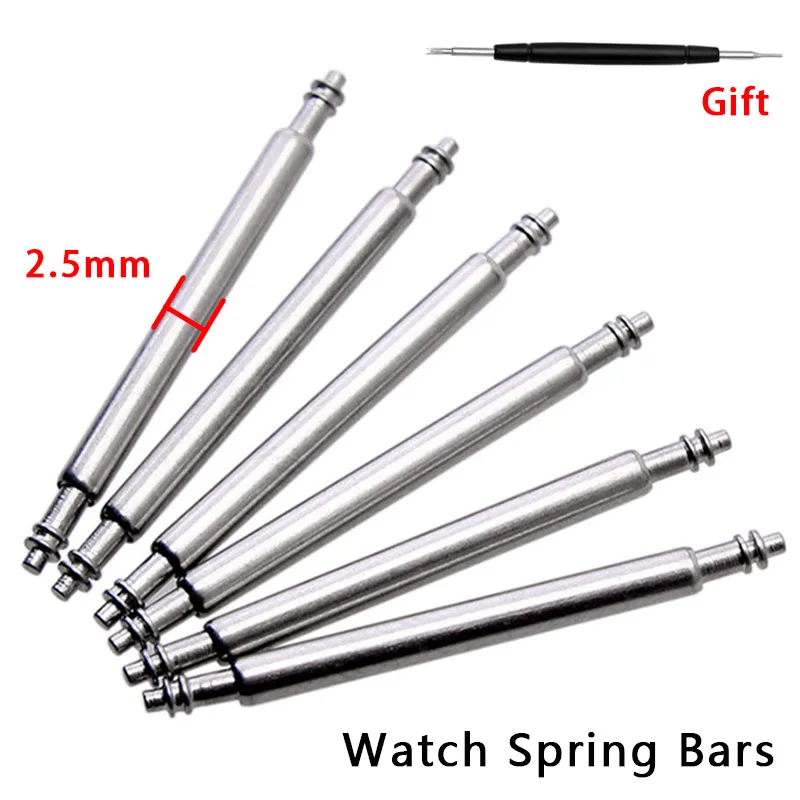 2.5mm Diameter Stainless Steel Spring Bars for Seiko 20mm 22mm Watchband Release Spring Bars 10pcs Metal Link Pins Repair Tool