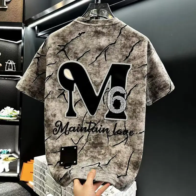 

Высококачественная футболка с короткими рукавами для тяжелой промышленности, мужская модная брендовая свободная футболка 2025, новая летняя высококачественная футболка с половиной рукавов