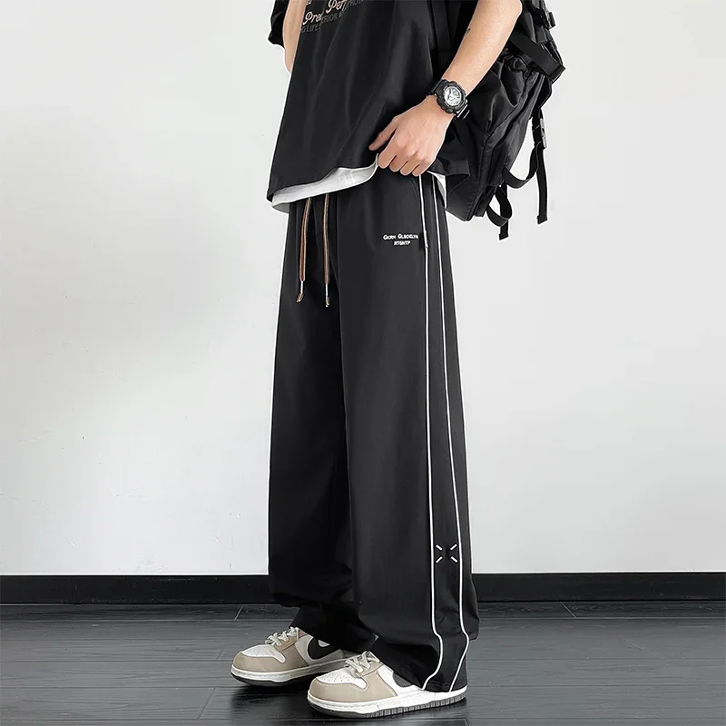 LIBIELIY Zomer heren Joggingbroek Wijde Pijpen Rechte Ijs Zijde Koelbroek Big Size 8XL 7XL 6XL Sportkleding Loose Fit Track Trouse