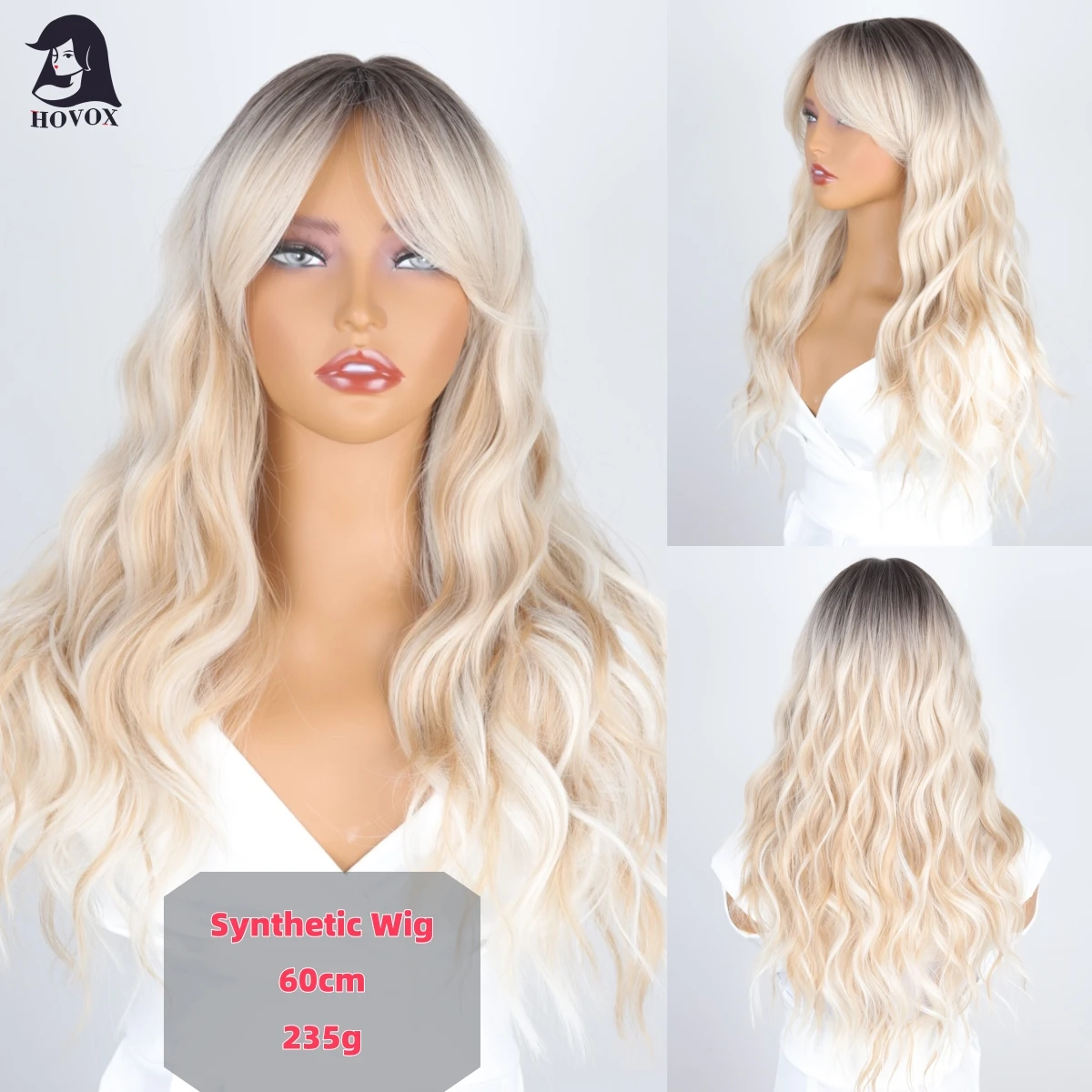 HOVOX Synthetic Wigs For Women Blonde Long Wavy Curls Cosplay Party Everyday Fashion Styling Heat Resistant Wigs