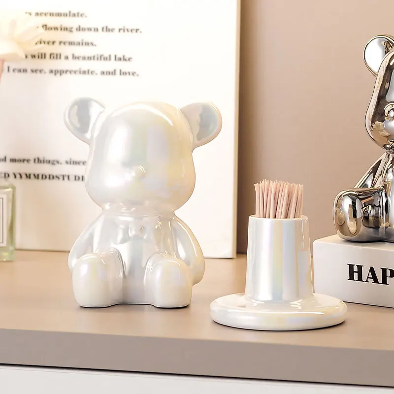 Luxury bear Toothpick box household supplieslovely ceramic toothpick box creative cotton toothpick toothpick floss boxdecoration