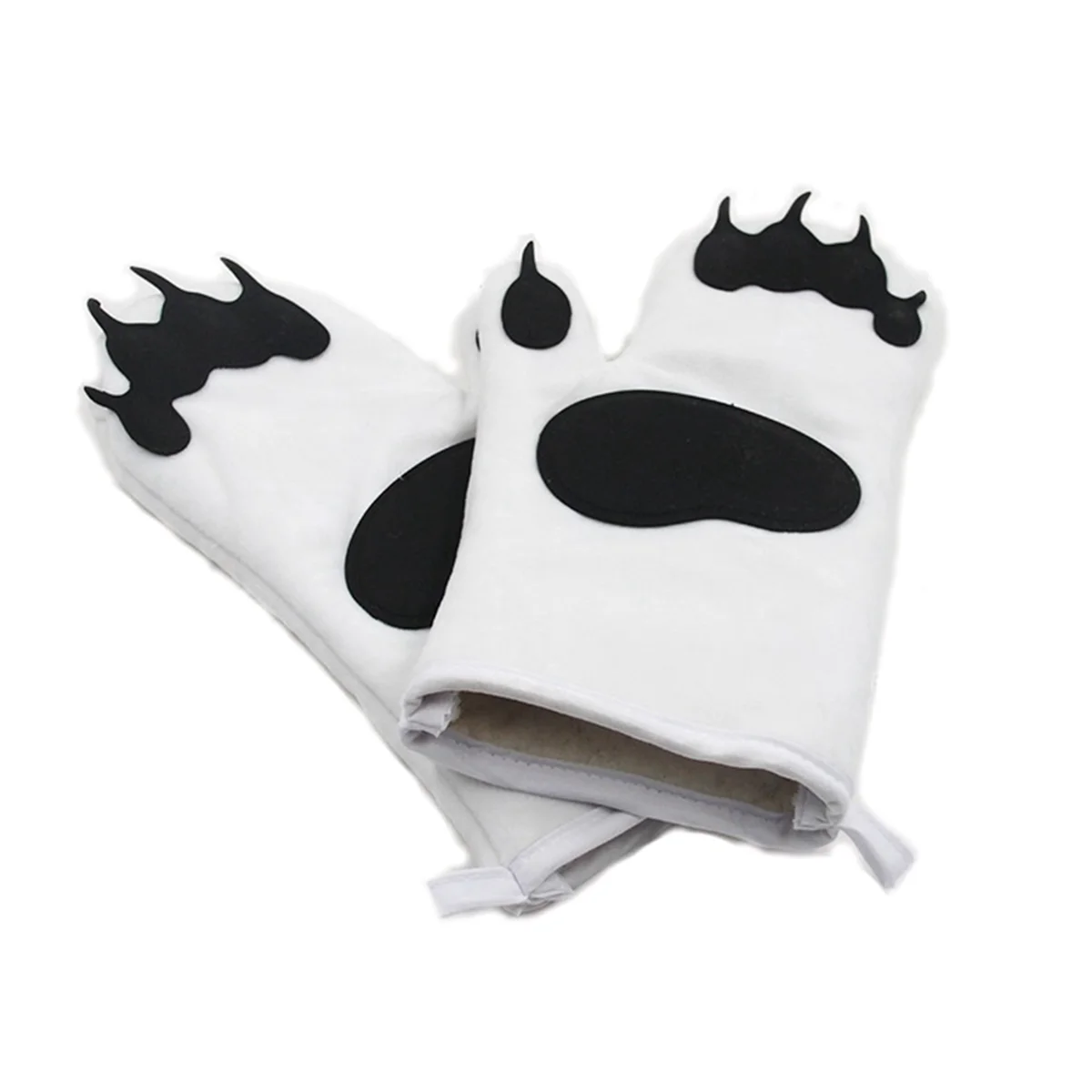 L74A 1 Pair Microwave Gloves Cute Bear Claw Oven Insulation Gloves Kitchen Baking Supplies White