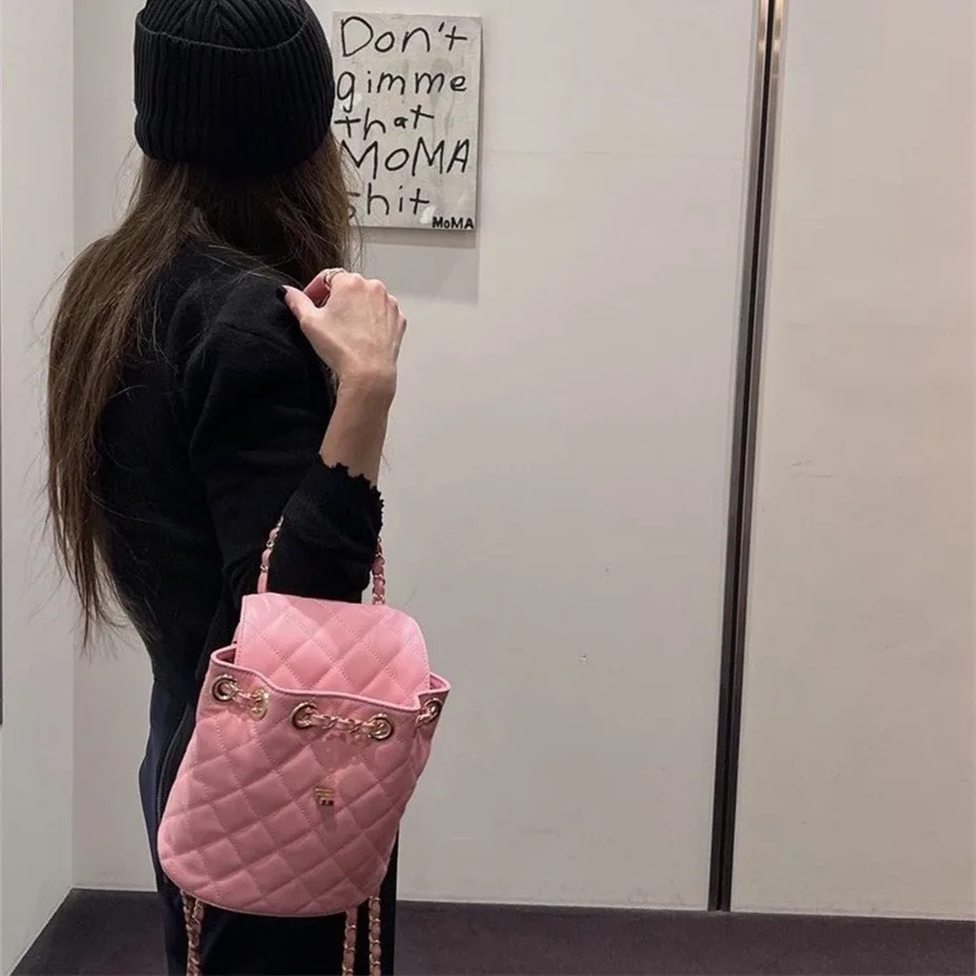 FIRMRANCH العصرية المتخصصة العلامة التجارية الماس مبطن خياطة المنسوجة سلسلة مكافحة سرقة رفرف الحلو الفتيات لينة جلد البقر حقيبة الظهر