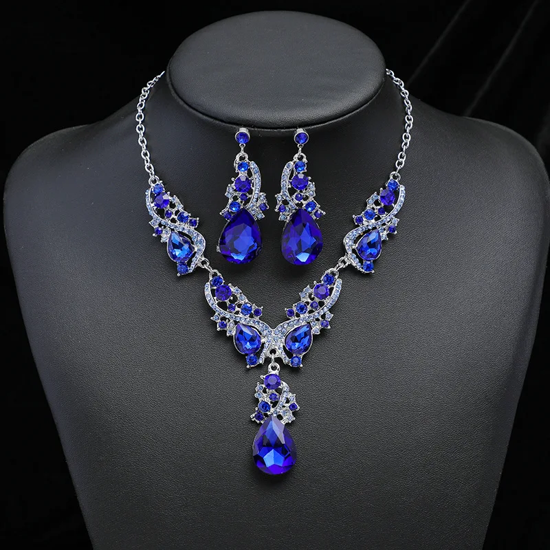 KMVEXO Fashion Multiple Crystal Prom Wedding Jewelry Sets for Women Accessories Peacock Necklace Earrings Bridal Jewelry Sets