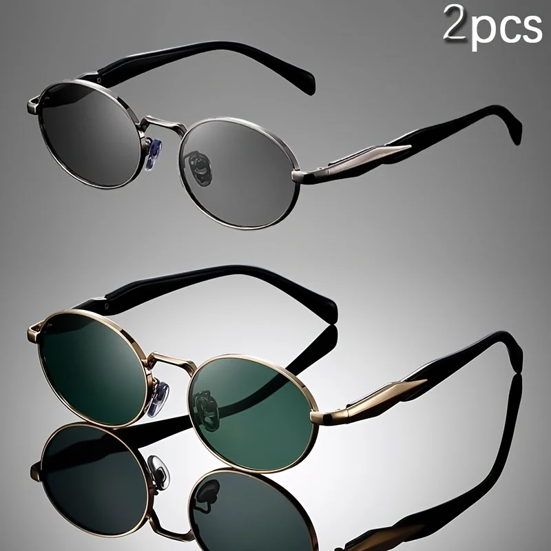 2 Stück Damen Mode Ovale Sonnenbrille Markendesigner Retro Beliebte Brillen Mädchen Reise Party Shades Rahmenlose Sonnenbrillen UV400