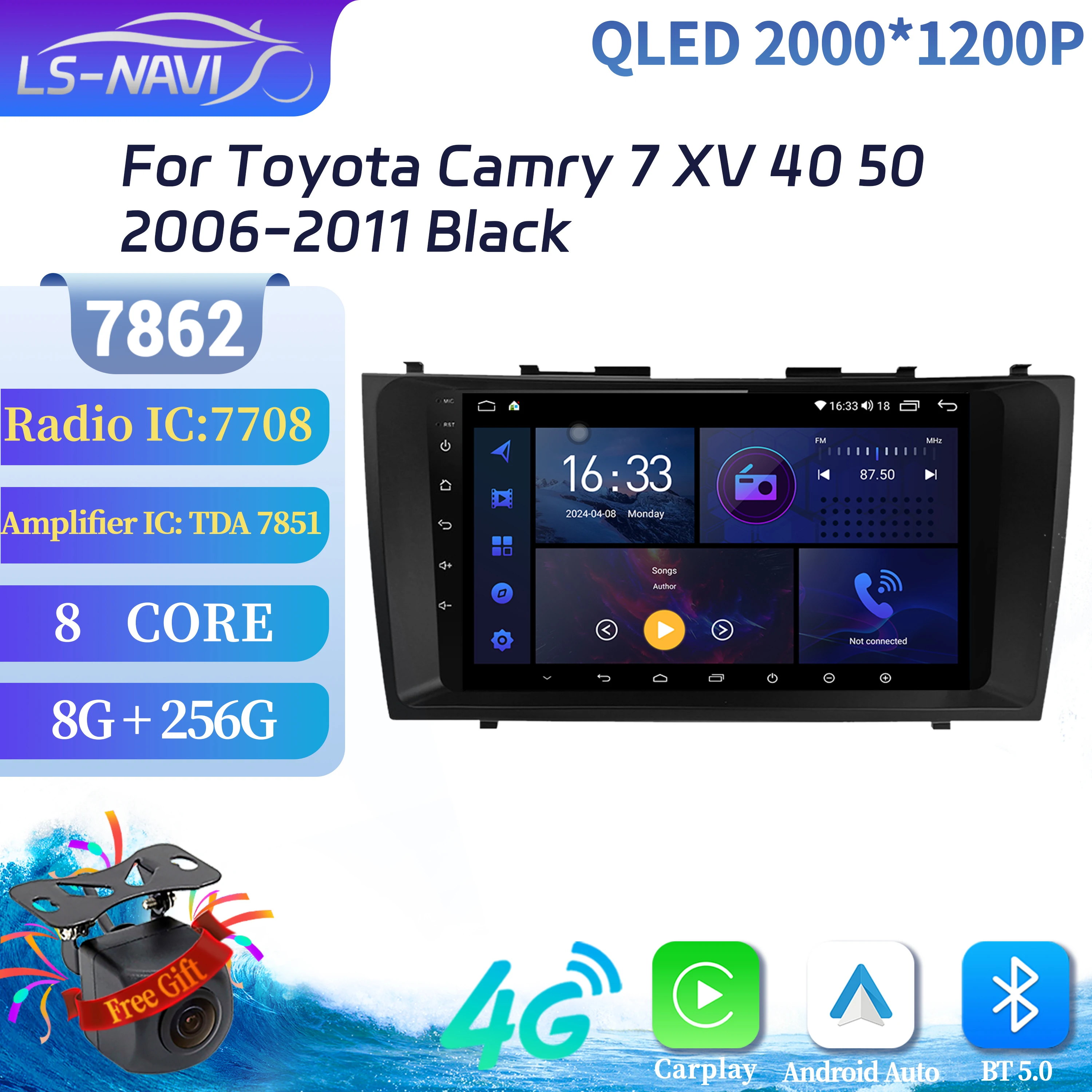 

Android 14 для Toyota Camry 7 XV 40 50 2006-2011, черный автомобильный радиоприемник, мультимедийная навигация, навигация, 4G BT, экран головного устройства CarPlay