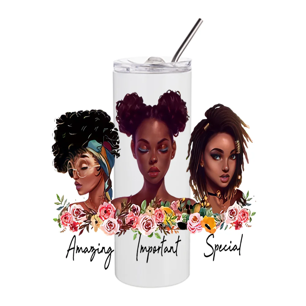 Wholesale Afrio Black Beautiful Girl stickers Transfer No Heat Needed Waterproof UV DTF Cup Wrap Transfers for 20oz Tumbler Cup