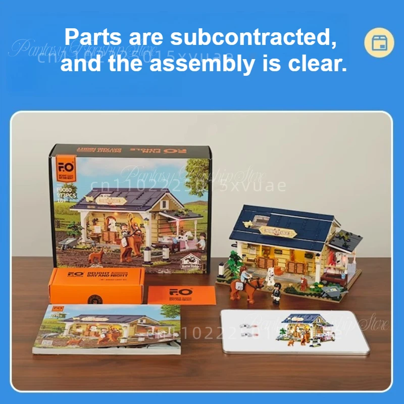 Nova série de vida agrícola palmas blocos de construção com iluminação embutida montagem modelo de brinquedo impressão completa vista rua presente