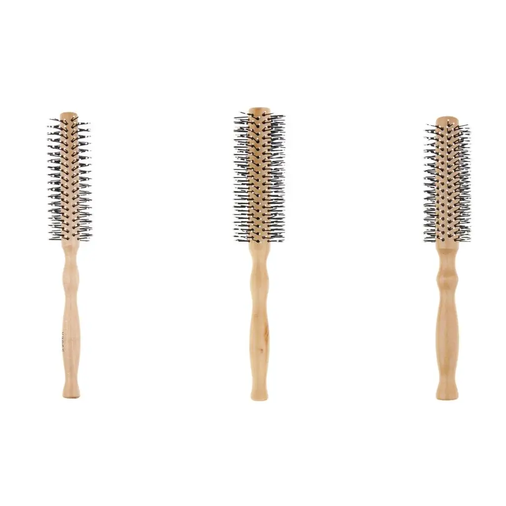 Round Hair Brush Wooden Lotus Handle Hair Smoothing Accessory for Curl Volume and Shine for Home Salon Styling