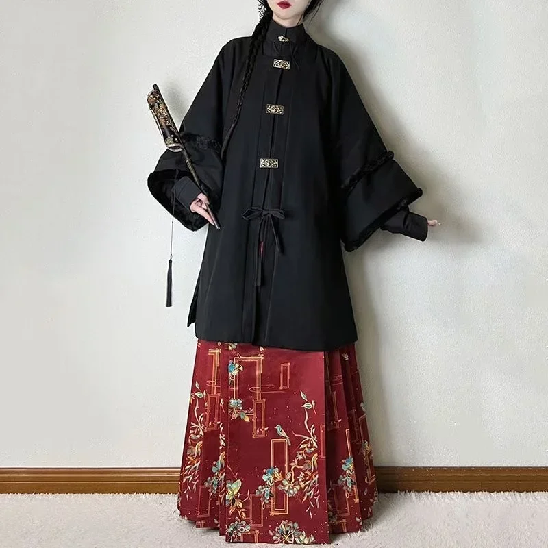 

Традиционный костюм Ханфу с аккуратным воротником и половиной рукавов, стильная новогодняя вечеринка, юбка с конским лицом, осень-зима, женская династия Мин