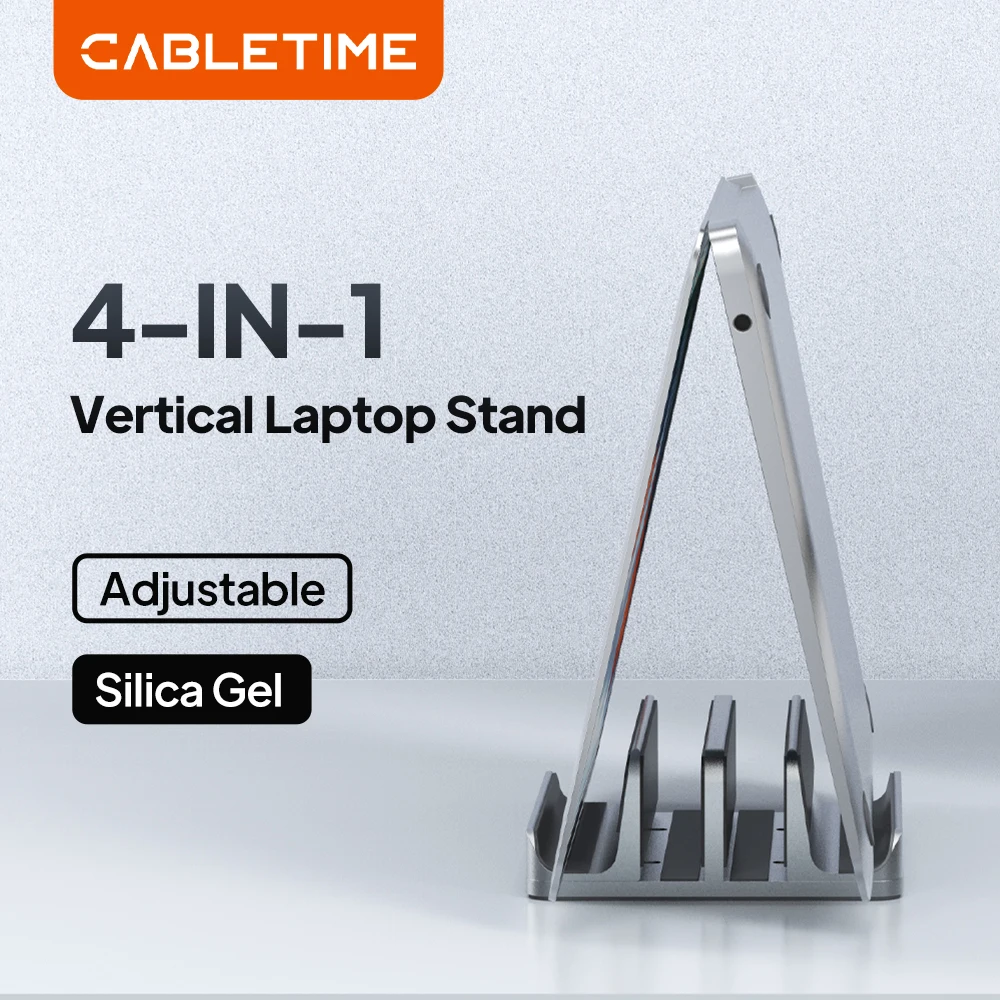 Soporte Vertical de Aluminio para Laptop CABLETIME, Soporte Dual para Tablet, Compatible con MacBook Air/Pro, iPad, HP, Dell, y Teléfonos
