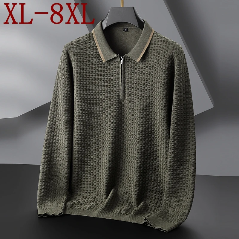 

8XL 7XL 6XL Pull Homme 2025 New Fall Winter High End Luxury Sweater Men Zipper Lapel Knitwear For Man Thick Warm Mens Jumpers