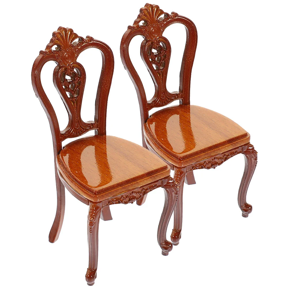 2 Pcs Mini Back Chair Ornaments House Furniture Model Miniature Adorn Tiny Retro Decor