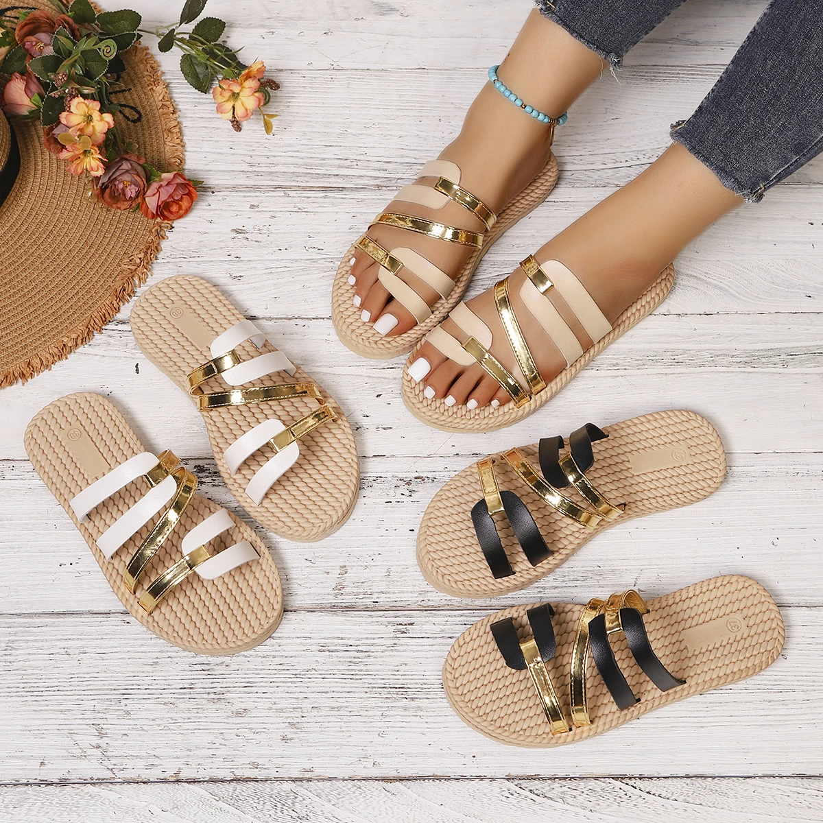 Pantuflas Ligeras y Cómodas Antideslizantes para Mujer, Talla Grande, Diseño de Combinación de Colores de Moda para Verano 2026, Chanclas de Playa