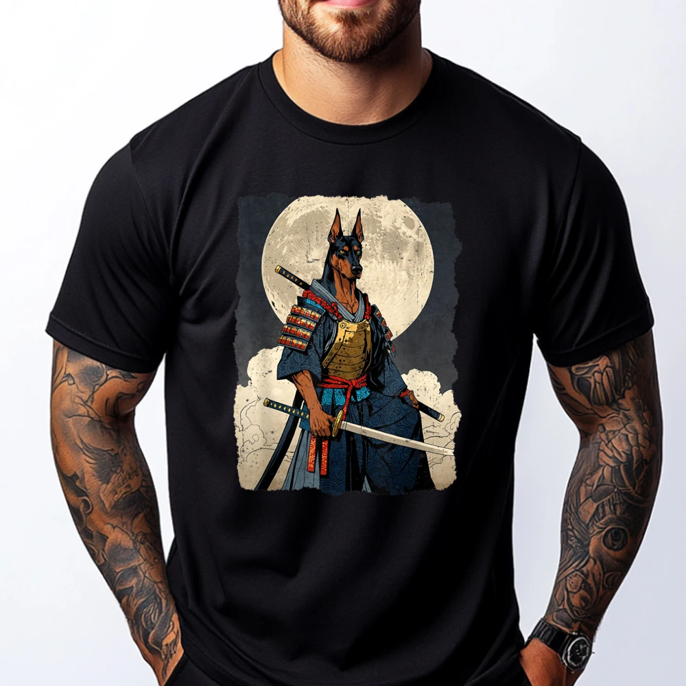 

Doberman Dog Samurai Japanese Retro Ukiyo E Warrior Doberman T Shirt Men 100℅ Cotton Mans Camiseta Masculina Vintage